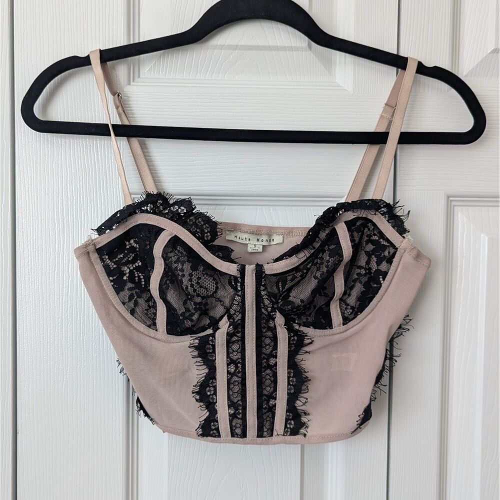 Haute Monde Black & Cream Lace Mesh Bustier Small Chic Edgy Coquette Y2k